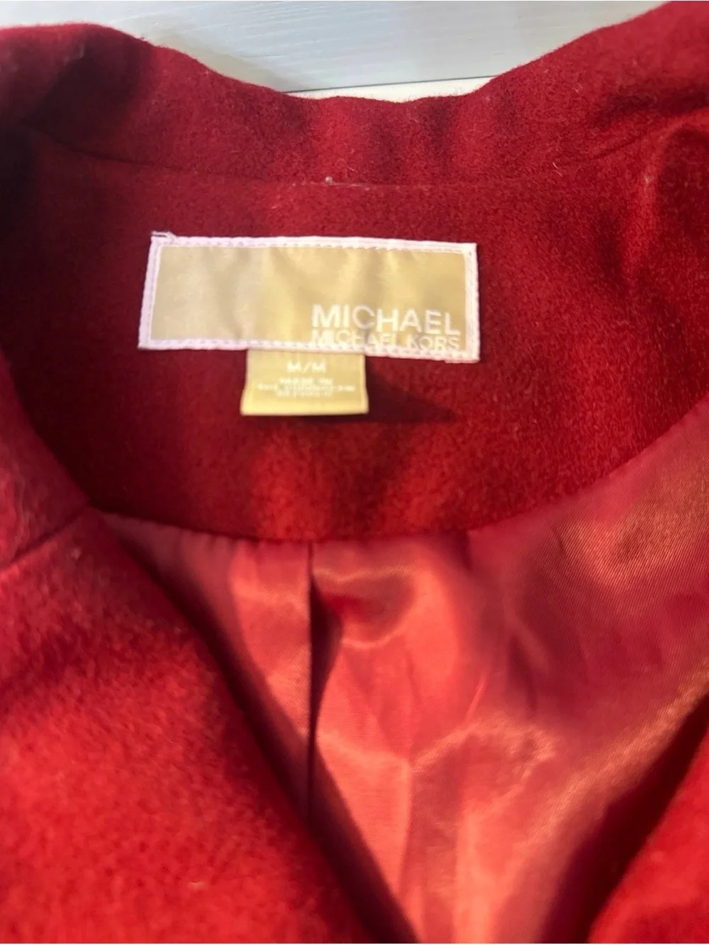 Michael Kors Red Double-Breasted Peacoat with Gold Buttons